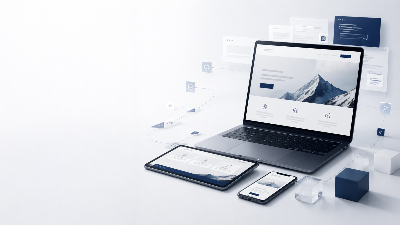 Webentwicklung und digitale Lösungen für KMU mit responsiver Website auf Laptop, Tablet und Smartphone