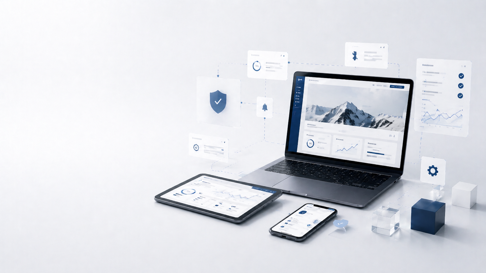 Website Wartung und Support mit Monitoring Dashboard, Sicherheitsprüfung und technischen Statusanzeigen