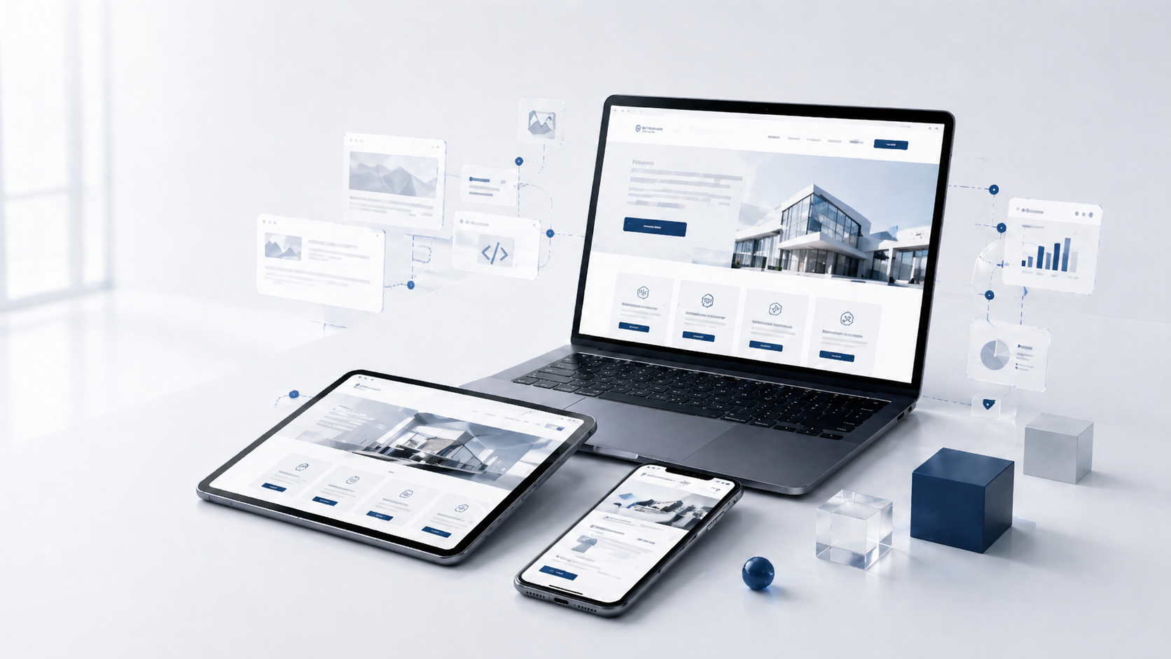 Professionelle Websites für KMU in der Schweiz mit responsivem Webdesign auf Laptop, Tablet und Smartphone