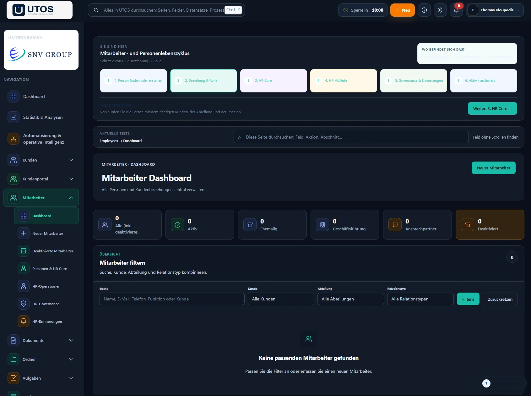 UTOS Mitarbeiter Dashboard